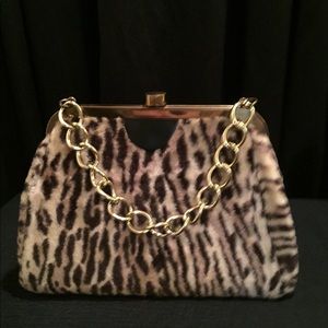 Vintage faux leopard fur purse
